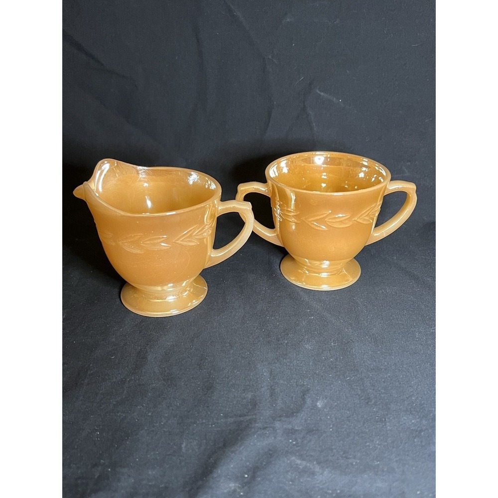 Vintage Fire King Peach Laurel Leaf Sugar And Creamer Set U.S. A.